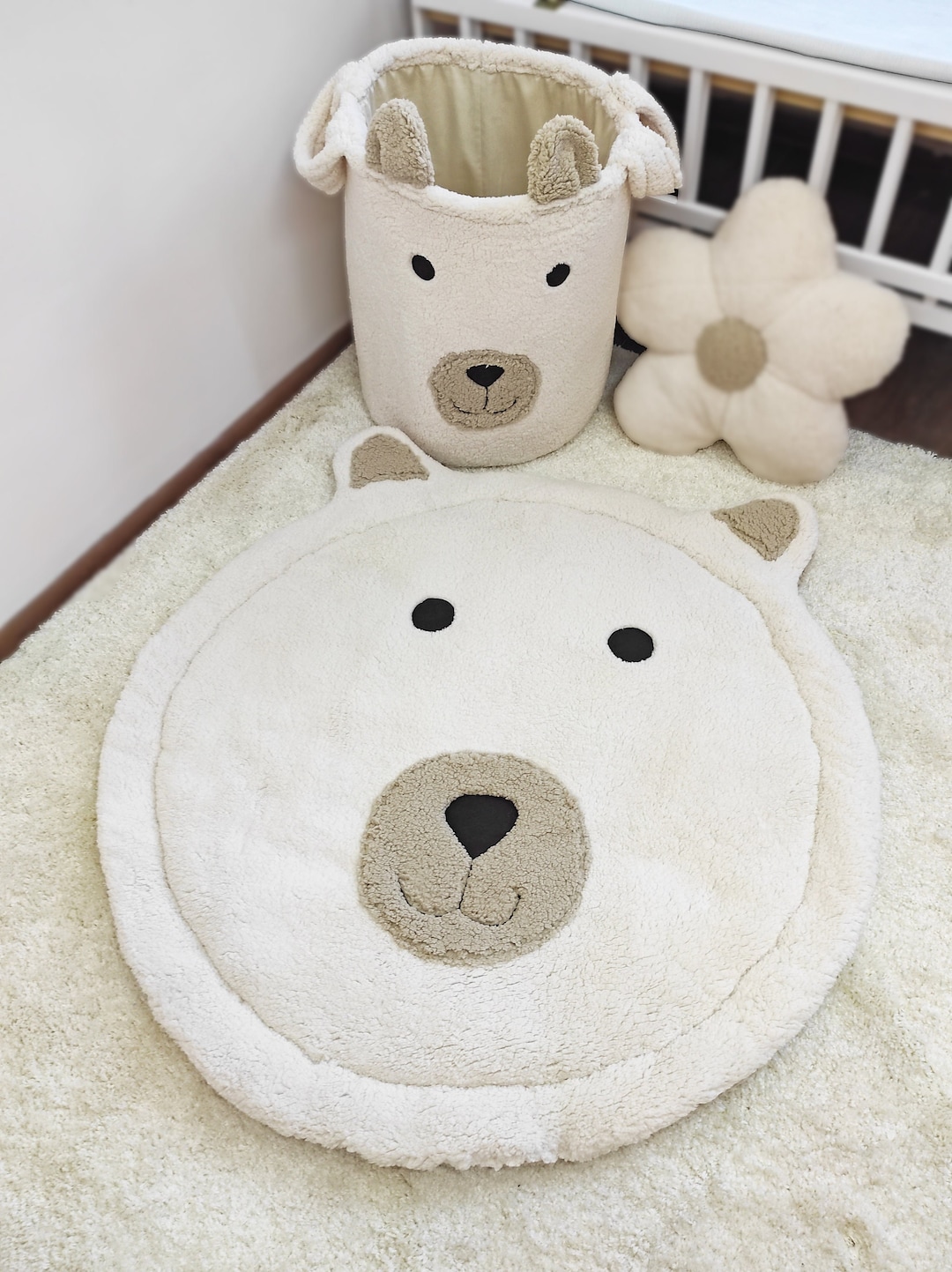 Soft Plush Teddy Bear Nursery Rug, Cute Animal Rug for Baby Nursery Decor, Soft and Plush Rug