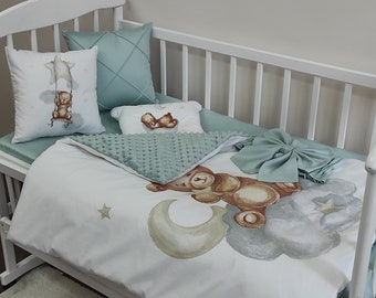 Bear Baby Crib Bedding Set, Teddy Bear Moonlight Dreams Nursery Bedding, Ultra-Soft Baby Blanket, Personalized Customized Bed Set, Bed Set
