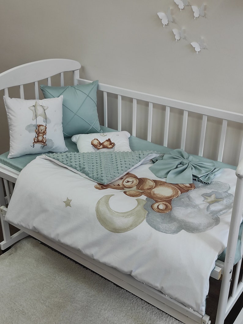 Crib Bedding Neutral, Elegant Teddy Bear Moonlight Dreams Nursery