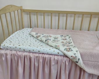Cotton Crib Bedding Set, Powder Pink Pleated Crib Skirt, Gender Neutral, Baby Girl Christening Gift, Girl Crib Bedding, Crib Bedding Set