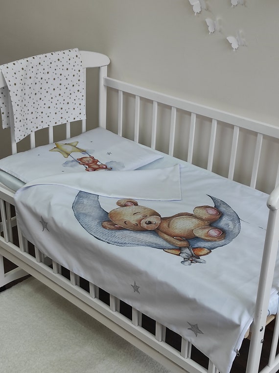 Personalized Teddy Bear Moon Nursery Bedding Set Customized Crib Set Baby Boy Bedding Cute Bears Kids Bedding Set Customized Bed Set Etsy