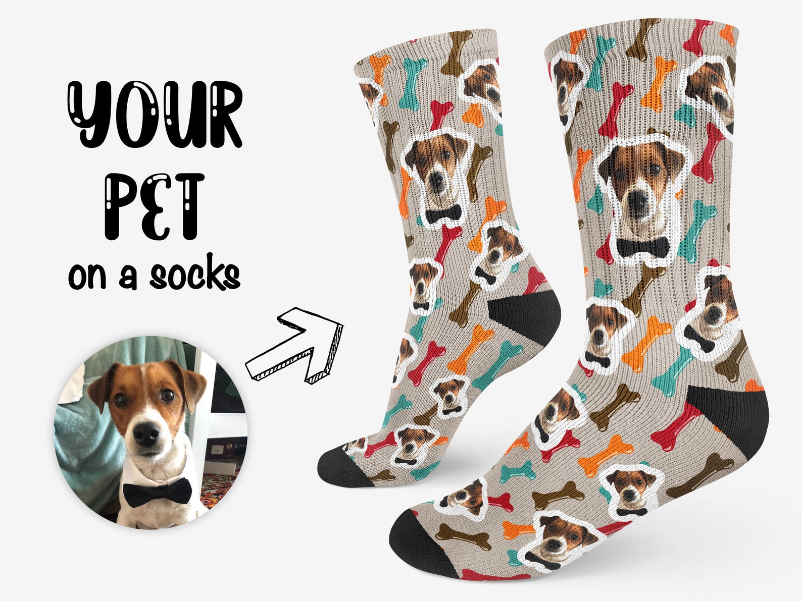 Custom Personalized Pet Socks Put Your Pet Face On Socks | Etsy