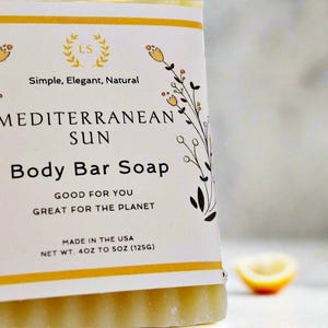 Soap Mediterranean Sun Citrus Body Bar - Rustic, Handcrafted, & Natural, organic Shea butter, Babassu, Coconut