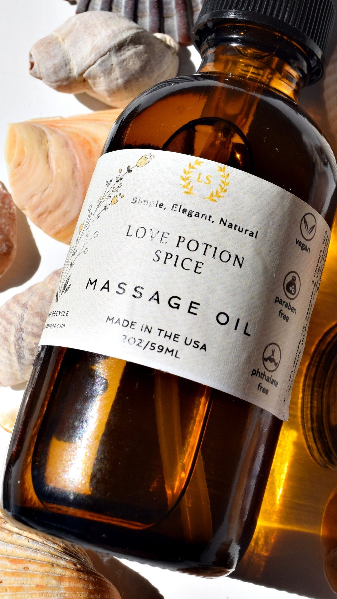 Massage Oil Love Potion Floral or Spice, Romantic Vegan Natural Massage