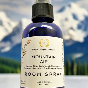 Room spray Mountain Air with essential oils of lemon, pine, cedarwood, rosemary, cinnamon, patchouli, frankincense, nutmeg