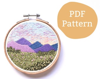 PDF Landscape Embroidery Pattern, Embroidery Digital Guide, Embroidery Beginner Stitching Pattern, DIY Embroidery Mountains Hoopart PDF