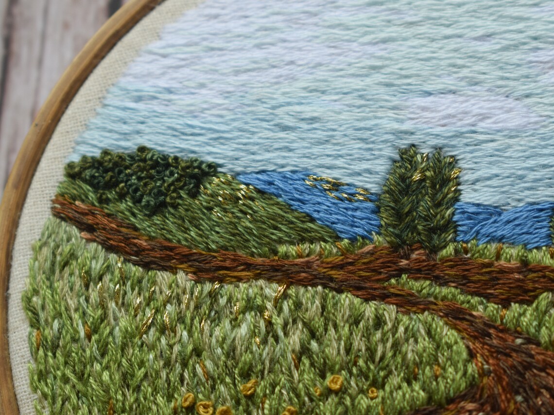 Dreamy Embroidery Art Landscape Embroidery Meadow Embroidery Etsy