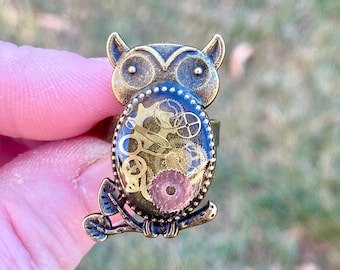 Steampunk owl ring