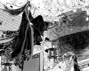 Descarga digital de Luo Binghe y Shen Qingqiu de SVSSS / Estilo de tinta en blanco y negro