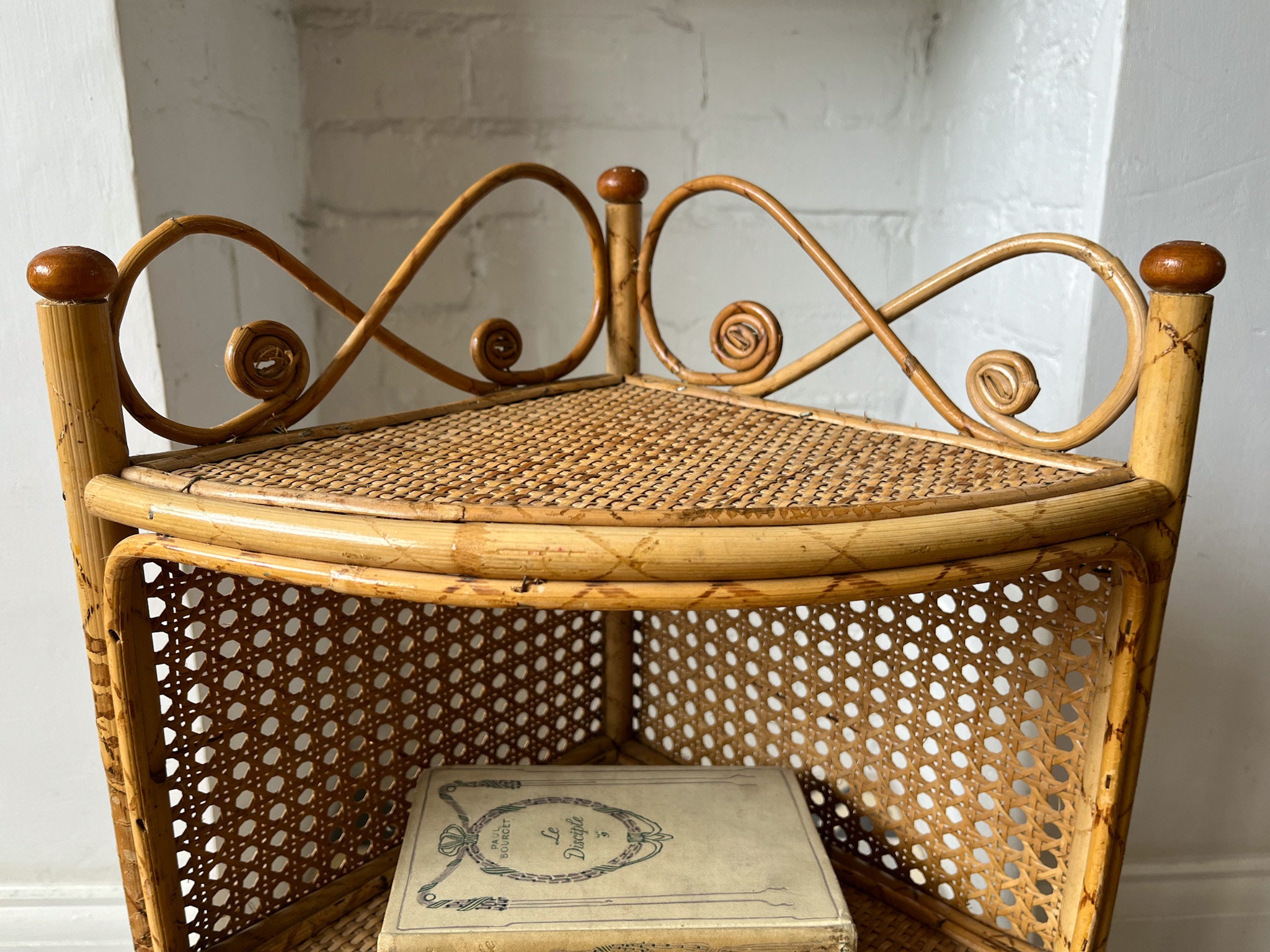 Vintage Bamboo and Cane Corner Shelf Etsy