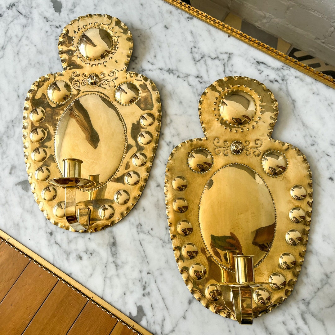 A Pair of Swedish Brass Candle Sconces Etsy
