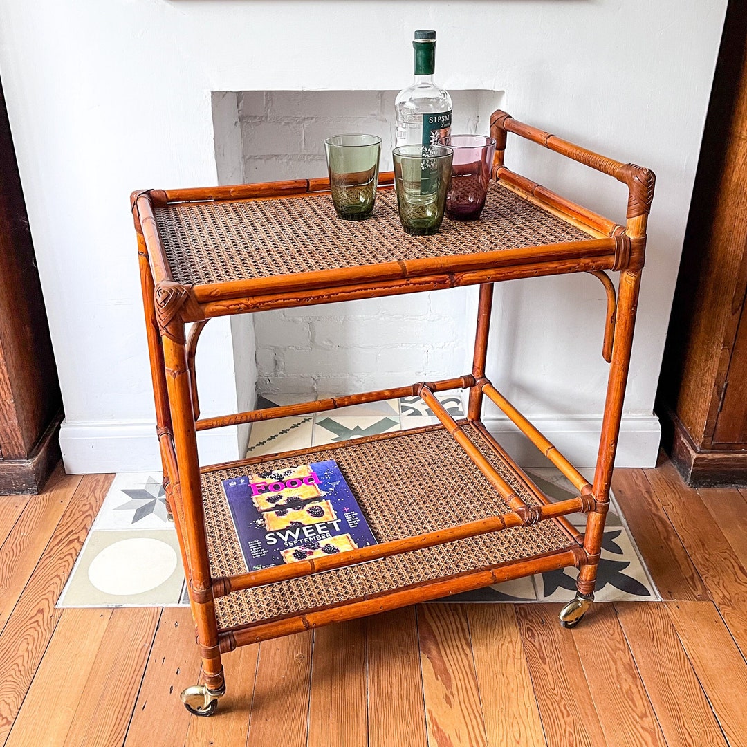 Vintage Bamboo and Cane Drinks Trolley Etsy UK