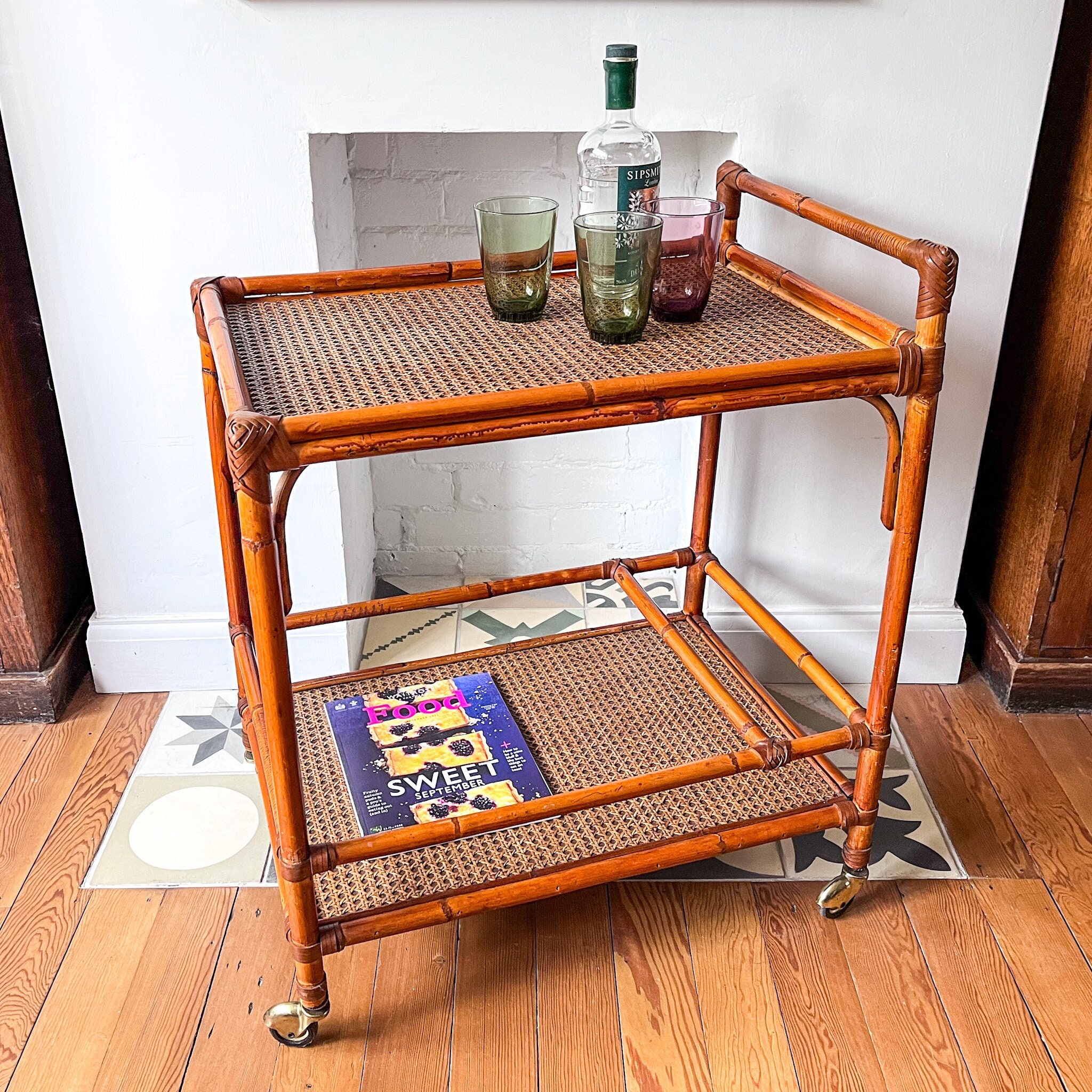 Vintage Bamboo and Cane Drinks Trolley Etsy UK