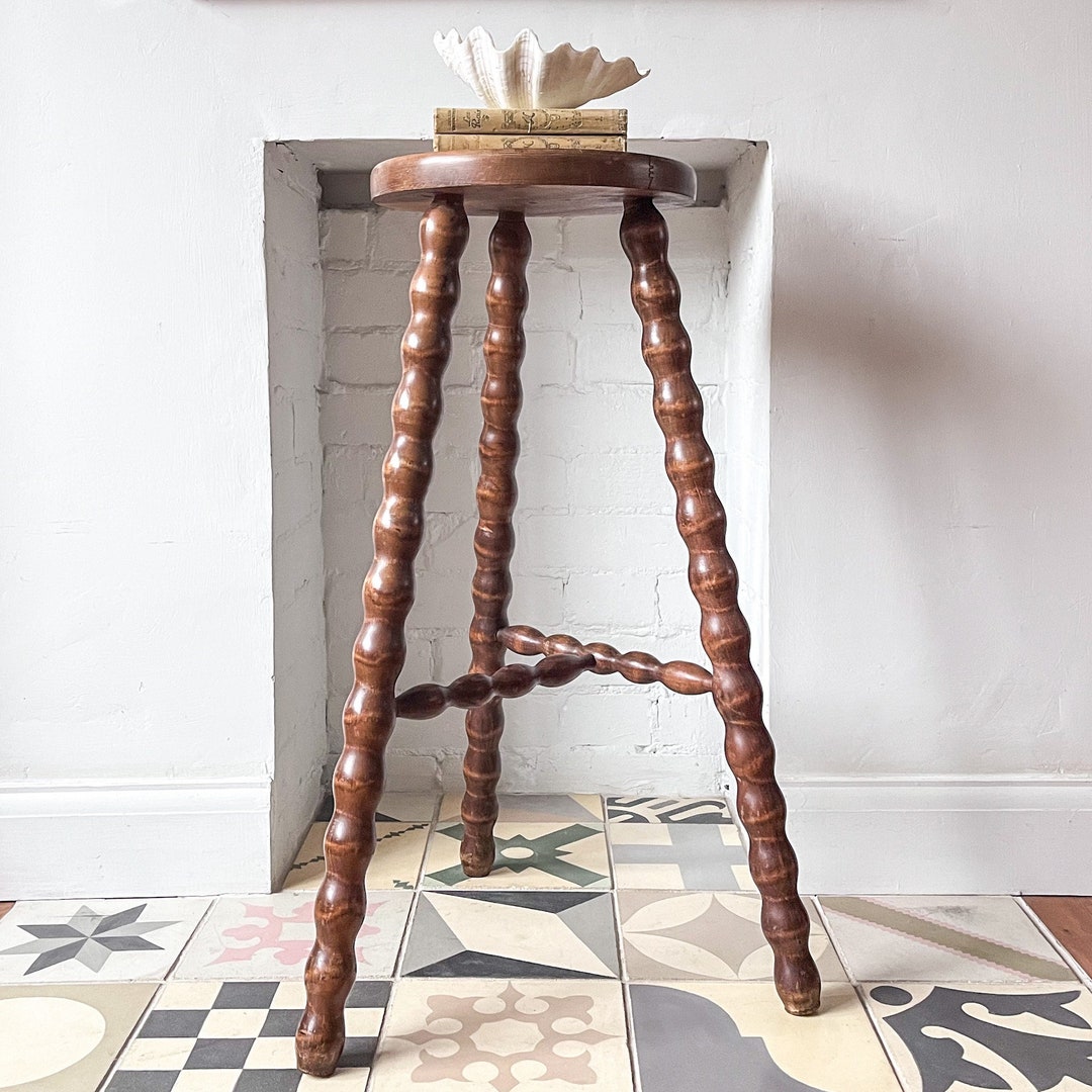 Tall French Vintage Wooden Milking Stool With Bobbin Legs - Etsy