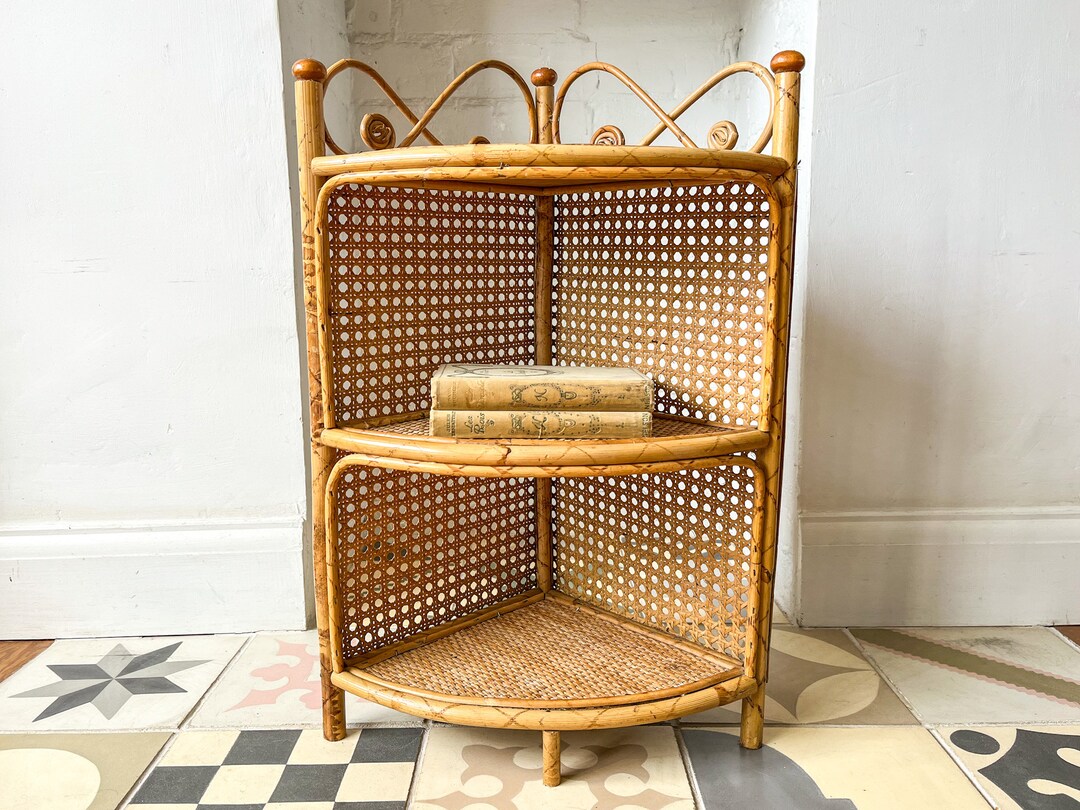 Vintage Bamboo and Cane Corner Shelf Etsy