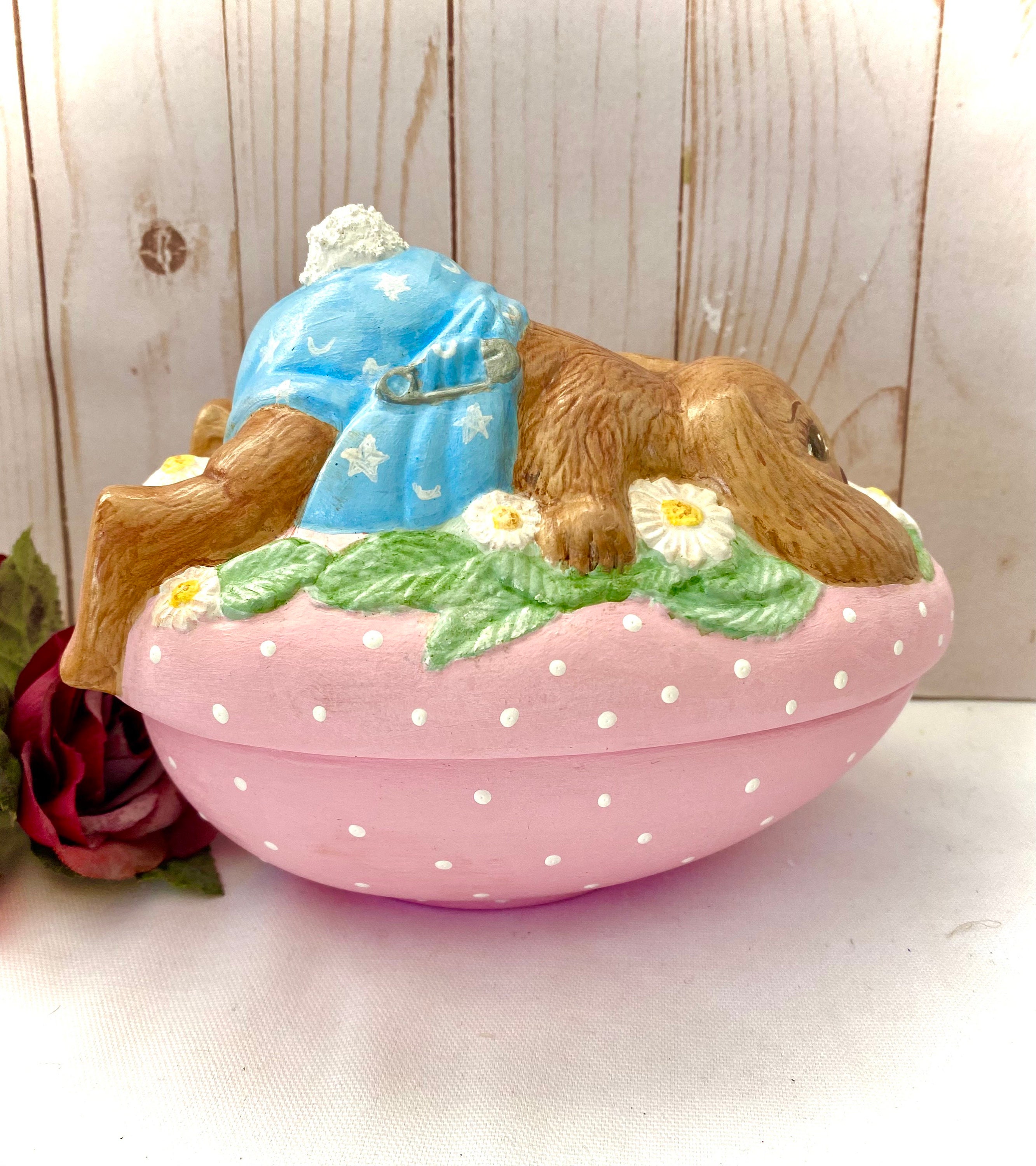 Egg Candy Dish W/lid Duncan Mold Bunny With Daises Etsy