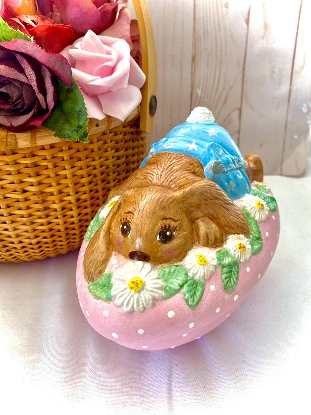 Egg Candy Dish W/lid Duncan Mold Bunny With Daises Etsy