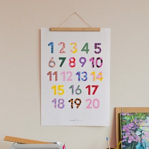 Zahlenposter DIN A2, verspieltes Design, Mustermix, Recyclingpapier, Bio-Farben