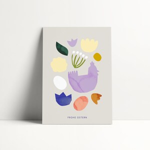 Postkarte Frohe Ostern, DIN A6, verspielte Postkarte, Frühlingsgrüße, Ostergrüße