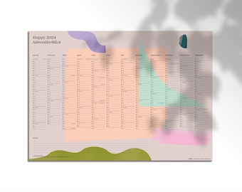 Jahresplaner 2024 DIN A2 / Recyclingpapier / abstraktes Design / Wandkalender / Poster