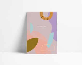 Postkarte "You are cool and Kind" / Abstraktes Design / mit Pflanzenfarben gedruckt / Recyclingpapier