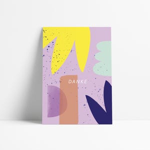 Postkarte Danke / DIN A6 / Abstraktes florales Design / Bio-Farben und Recyclingpapier