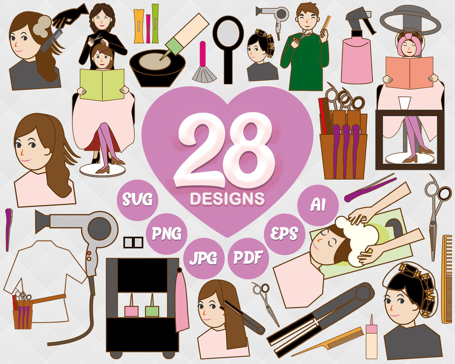 28 HAIR SALON digital clip art hair vector clip art hair | Etsy
