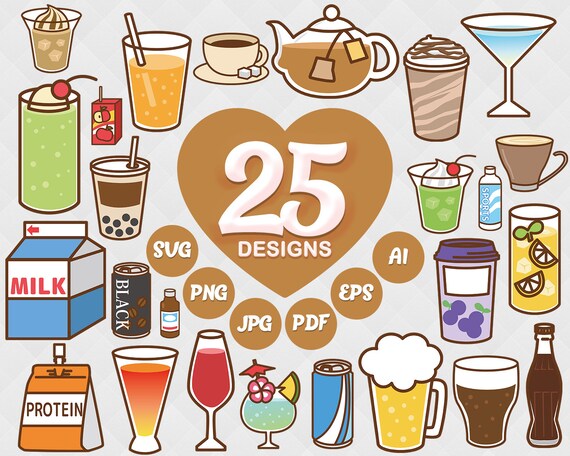 25 Drinks Digitale Clipart Getranke Digitaldruck Getranke Etsy