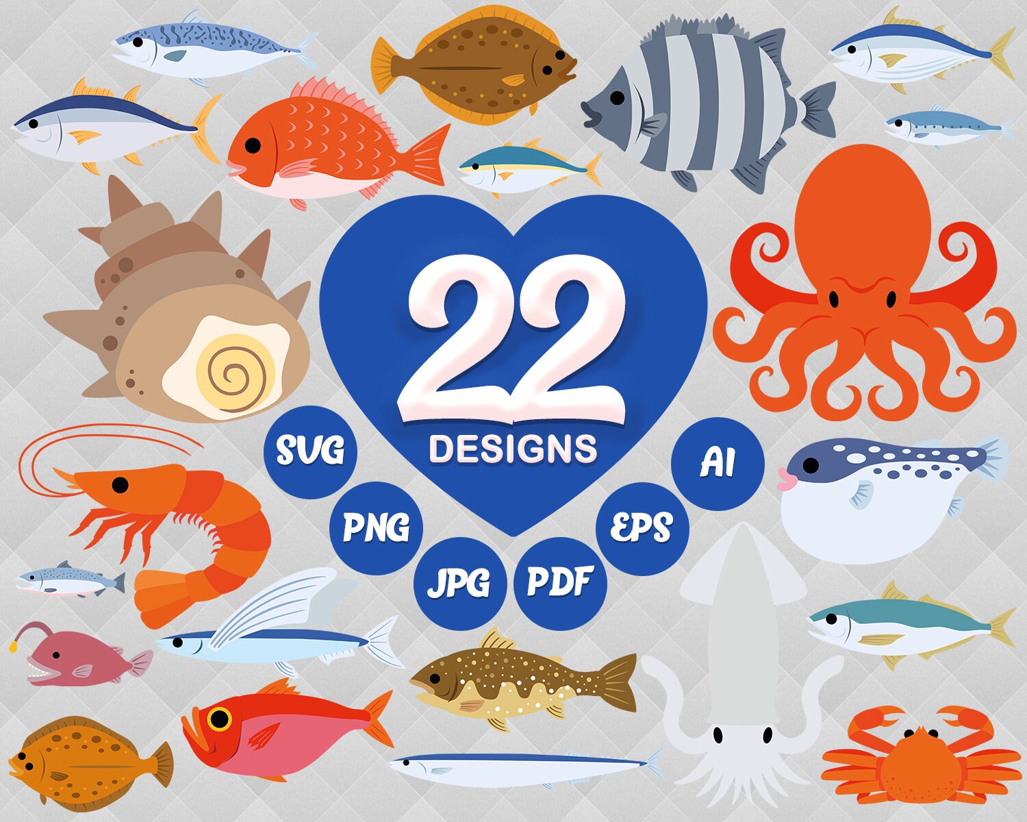 22 SEAFOOD clipart vector clip art seafood print seafood | Etsy