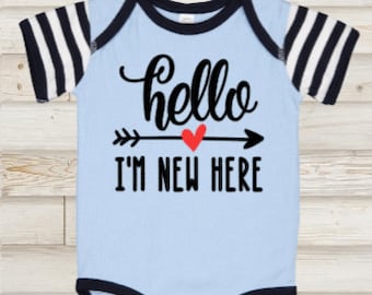 HELLO I'M NEW HERE,Baby Bodysuit, Coming Home Outfit, Gender Neutral, Infant bodysuit, Baby Announcement, Baby Boy,Baby Girl, Baby Shower