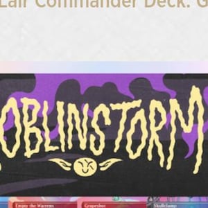 May include: A product box featuring the text "GOBLINSTORM" in yellow, outlined in black, set against a dark backdrop with purple flourishes. The box has a colourful border and contains smaller card boxes at the bottom.