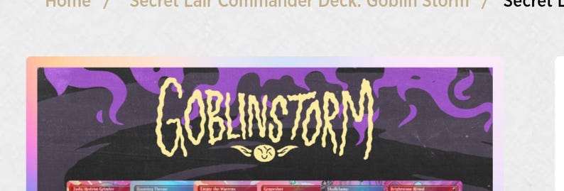 May include: A product box featuring the text "GOBLINSTORM" in yellow, outlined in black, set against a dark backdrop with purple flourishes. The box has a colourful border and contains smaller card boxes at the bottom.