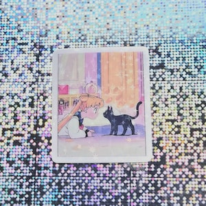 Sailor Moon sticker Mini Holographic Crystal Star sticker Anime Usagi and Luna cat sticker laptop decal mini Holo sticker