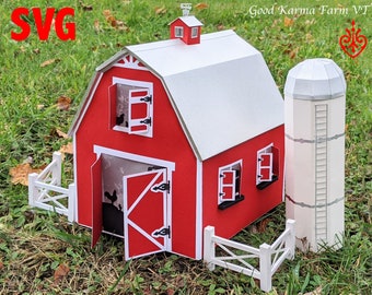 3D SVG file to make a barn, silo and fence.