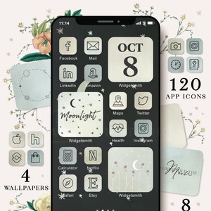 iOS Icons Moon | iPhone Icons iOS 14 Aesthetic App Icon Stars iOS Android Icon Bundle Black Wallpaper Magic App Icon Covers iPhone, 201012