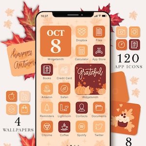 Fall App Icons, Orange iOS 14 App Icons, Fall Aesthetic, iOS Icons Fall, Aesthetic Icons Pack, Fall Icon Covers, Thanksgiving Icons, 201016
