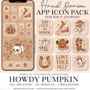 Western Icons Halloween Cute Ghosts App Icons for iOS 14 Halloween Fall Icons Pack Wild West Phone Theme Cowgirl Highlights Howdy, 240903