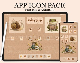 Paquete de iconos de aplicaciones: Osos lindos en otoño, paquete de iconos iOS para iPhone y iPad, iconos de aplicaciones personalizados, pantalla de inicio estética, personalización de Android, 240806b
