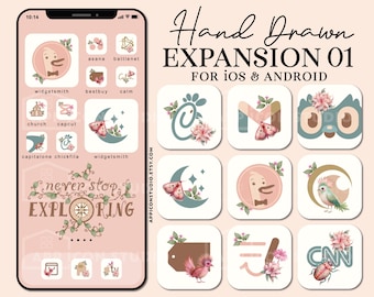 Pink App Icons iPhone Icon Pack Exotic iOS Icon Theme Summer Phone Wallpaper Aesthetic Background Apple Android Widget Expansion, 240702e1