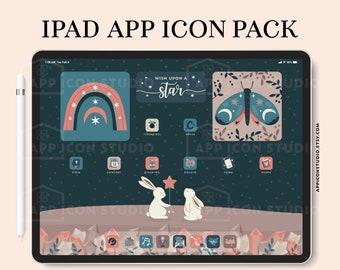 iOS App Icons Cute Icon Pack iPad iOS 14, 15, 16, Blue Instagram Highlight Covers, Social Media Highlighters, Moon Icons Stars, 210226i
