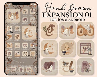 Aesthetic Halloween Neutral App Icon Pack iOS Icon Set in Beige- und Grautönen iPhone App Covers, Wallpaper, Widgets für Android, 231003e1