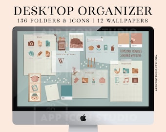 Cottagecore Kitchen Desktop Organizer Vintage Icons Wallpaper, MacBook Folder Icons, Folders Mac Background, Windows PC Wallpaper, 220709c