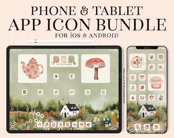 Paquete de iconos iOS 17 Green Cottagecore para iPhone y iPad. Personalización de iconos de aplicaciones. Personalización estética de la pantalla de inicio. Paquete móvil, 240206b.