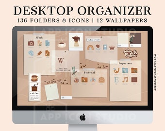 Desktoporganizer en mappictogrammen voor koffieliefhebbers, MacBook-mappictogrammen, iconen voor Mac, Windows Desktop Wallpaper Organizer, 220628c