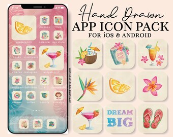 Pastel Icons for iOS Pink Icons Summer App Icon Pack for Phone Aesthetic iPhone Theme Background Wallpaper Widgets App Icons Blue, 240507