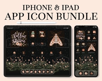 iOS App Icons Black IG Highlights Covers Icon iPhone Dark Cottagecore, Black Widgets, iOS 15 Icon Bundle, iOS 14 Dark Theme iOS 16, 220119b