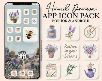 Purple Aesthetic iOS 17 Theme Kit iPhone Icons Lavender Aesthetic App Icon Set, Cozy Summer Wallpapers and Widgets Pastel Shades, 240305