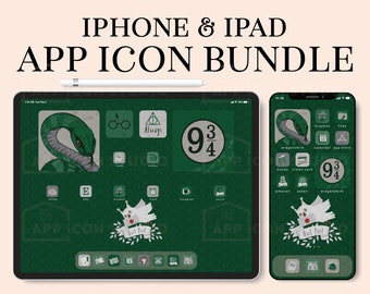 iOS Icon Bundle Green Magic Wizard Houses App Icons Android Homescreen Snake Wizarding School Aesthetic Movie Instagram Highlights, 230212b