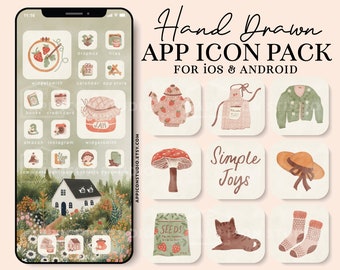 Aesthetic Cottagecore iOS App Icons iPhone Theme Wallpapers and Widgets for iPhone & Android, Cozy Neutral Icons, Beige and Green, 240206