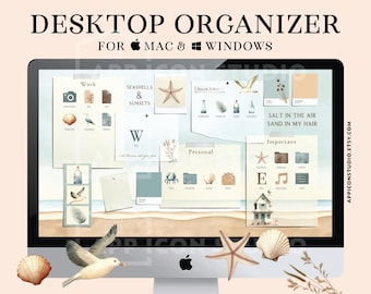 Conjunto de iconos y fondos de escritorio para organizador de escritorio: playa, verano, fondo de escritorio para Mac, fondos de pantalla para computadora, carpeta del Organizador de Windows, 230704c